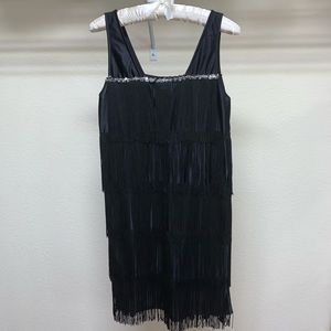 Vaudeville Black Sequin Fringe Midi Party Costume